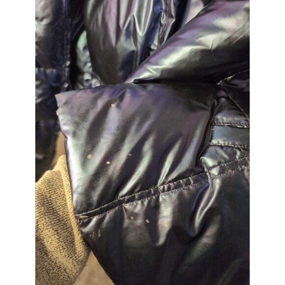 S13 NY blue metallic satin space Y2K futuristic Kylie puffer jacket - Picture 14 of 14